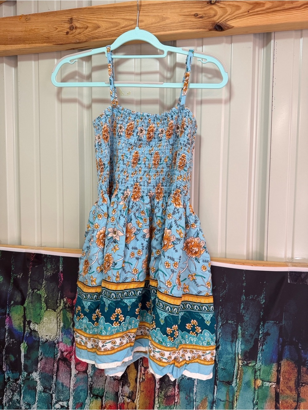 Ashley Taylor Light Blue Floral Smocked Tank top